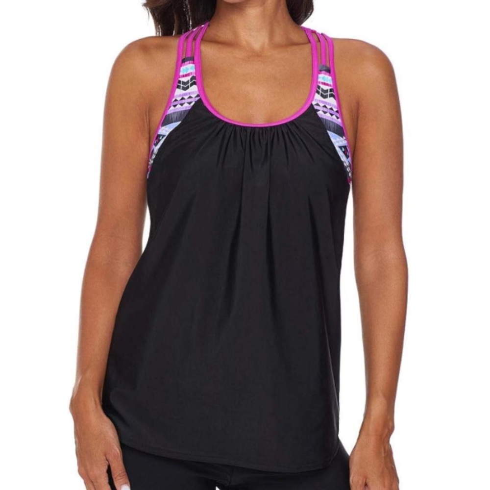 4/$20 Women’s Black and Pink Racerback Padded Swim Top New Size 2XL